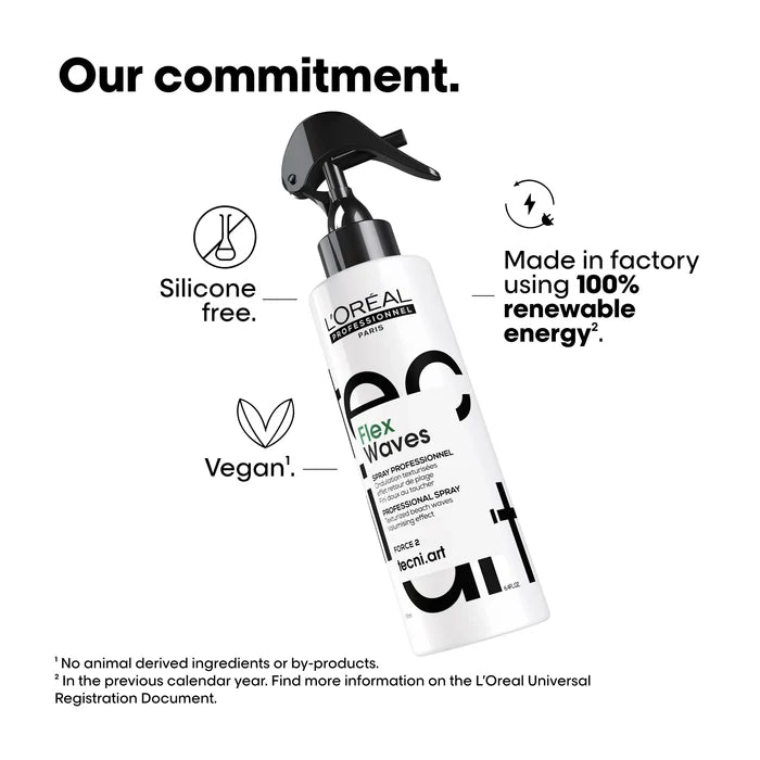 L'Oréal Professionnel Tecni.Art Flex Waves Salt Spray vegan silicone-free styling spray made using 100% renewable energy