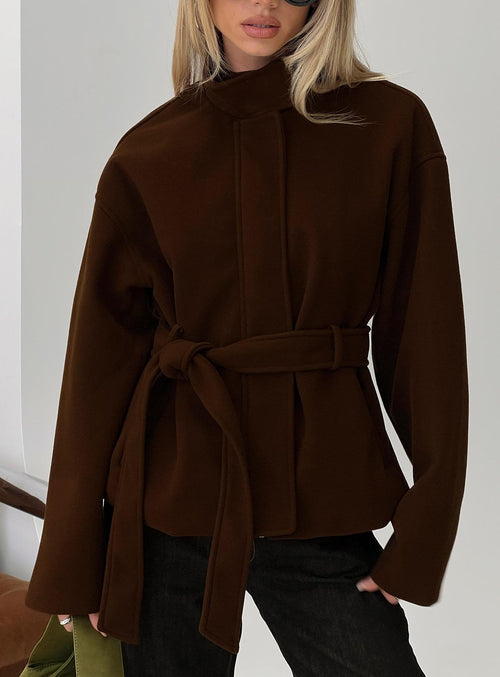 Tameeka Funnel Neck Coat Brown