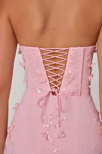 Lace-Up Corset Maxi Dress in Soft Pink
