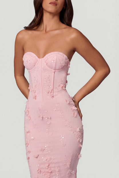 Lace-Up Corset Maxi Dress in Soft Pink