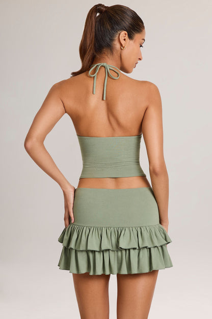 Modal Ruffle Mid-Rise Mini Skort in Sage Green