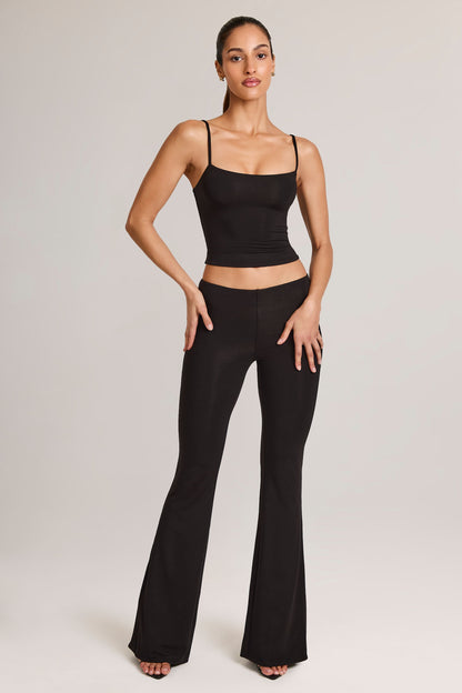 Modal Mid-Rise Flared Trousers in Black