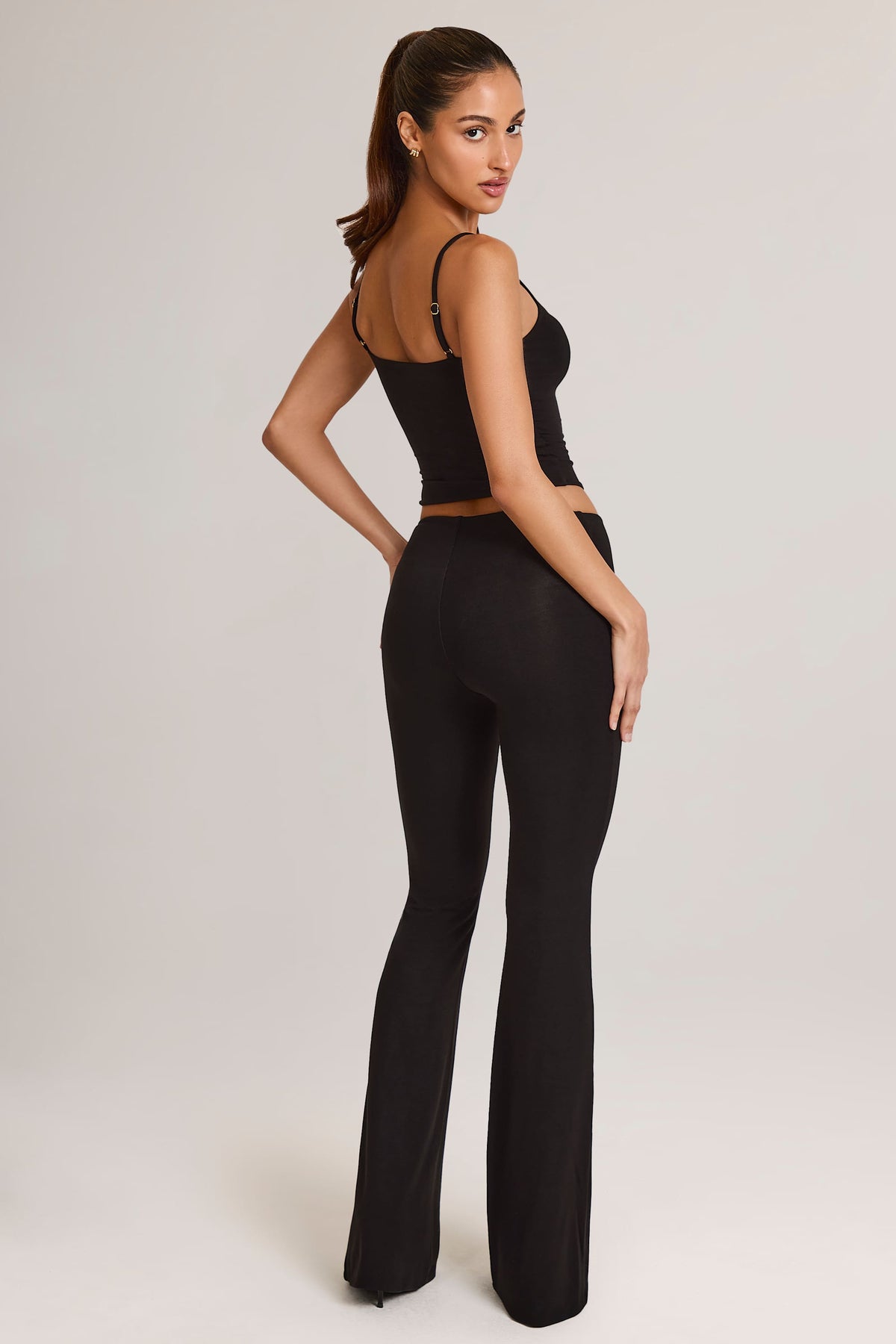 Modal Mid-Rise Flared Trousers in Black