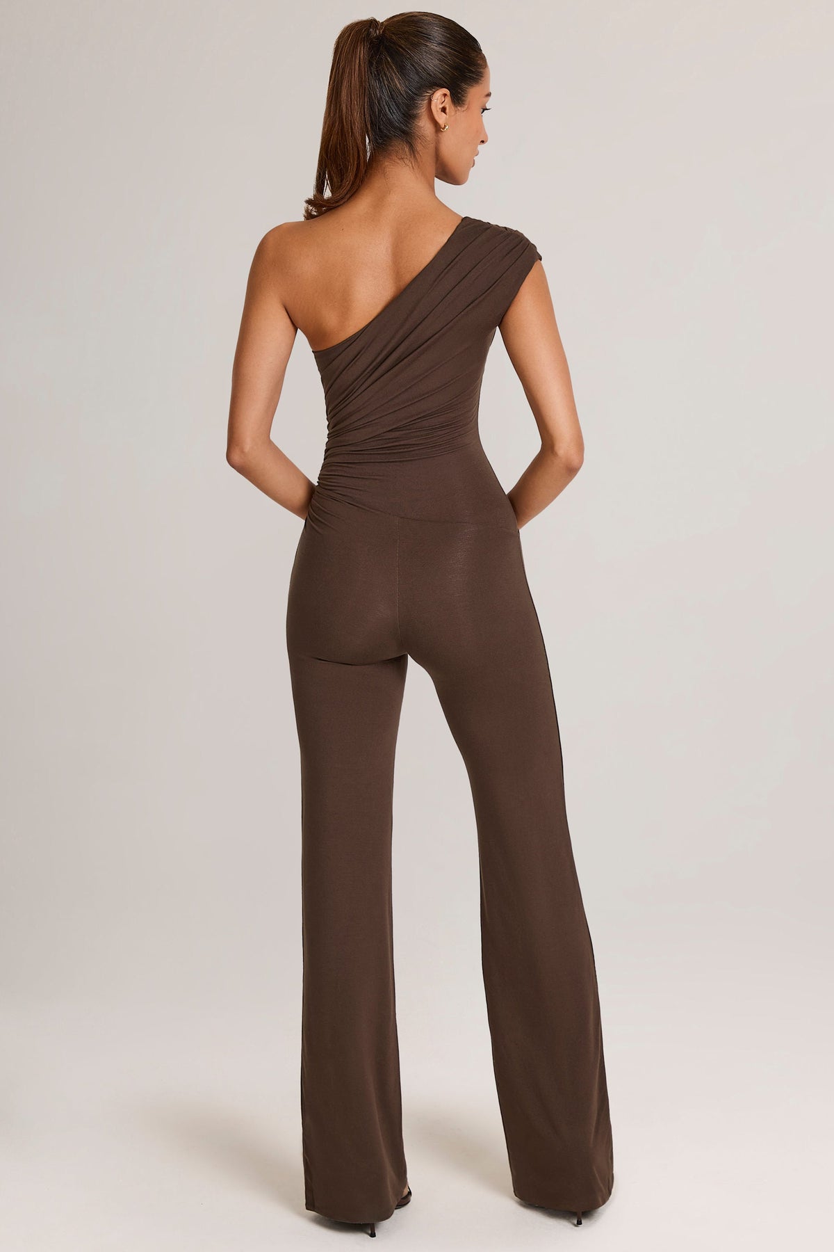 Modal One-Shoulder Jumpsuit in Chocolate Brown