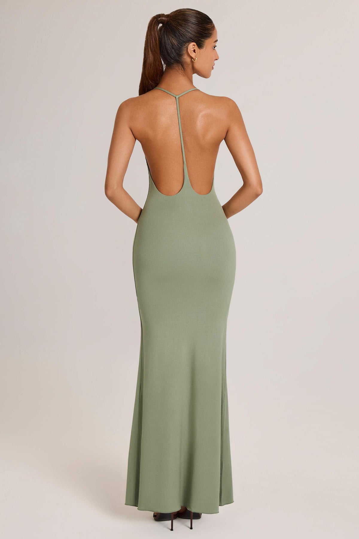 Modal Plunge Backless Maxi Dress in Sage Green