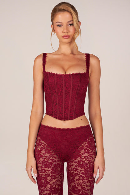 Lace-Up Corset Top in Cherry Red