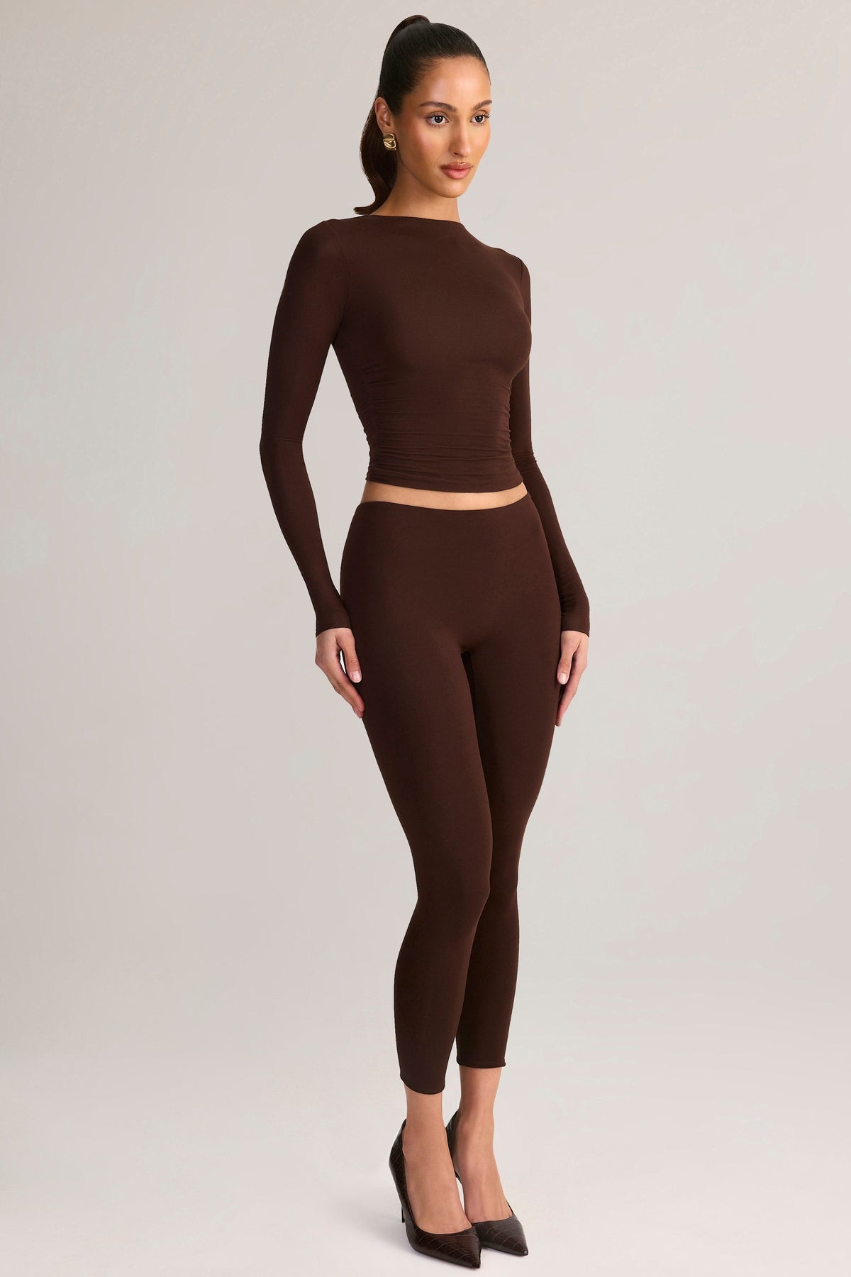 Modal Mid-Rise Cropped Leggings in Chocolate Brown