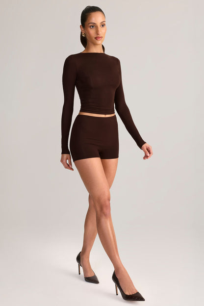 Modal High-Rise Bodycon Mini Shorts in Chocolate Brown