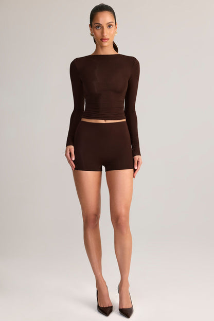 Modal High-Rise Bodycon Mini Shorts in Chocolate Brown