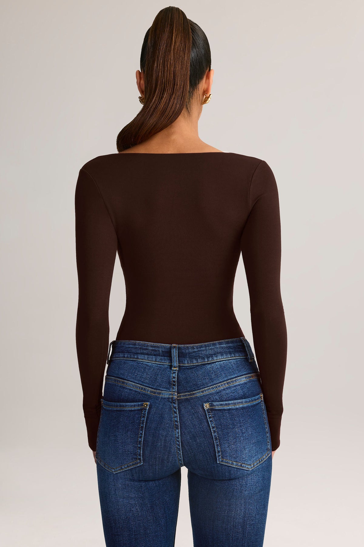 Modal Square-Neck Long-Sleeve Top in Chocolate Brown
