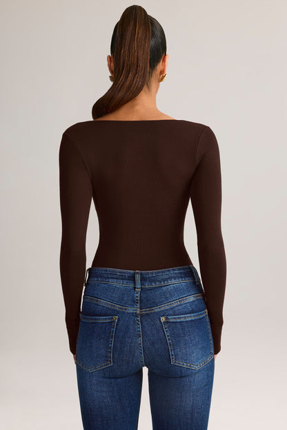 Modal Square-Neck Long-Sleeve Top in Chocolate Brown
