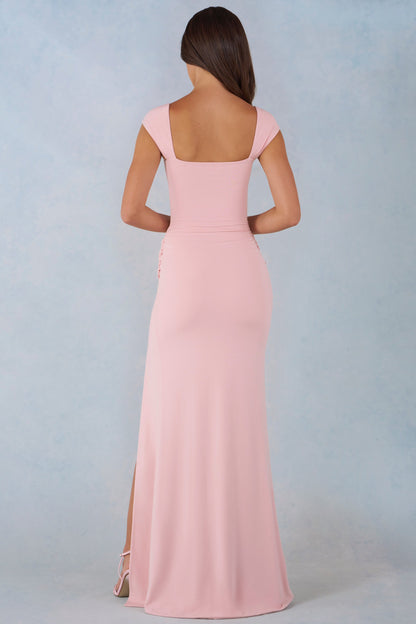 Modal Sweetheart-Neck Cowl-Waist Maxi Dress in Blush Pink