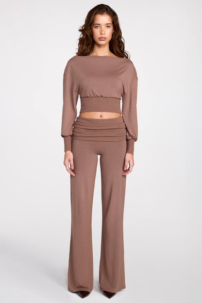 Modal Low-Rise Straight-Leg Trousers in Mocha