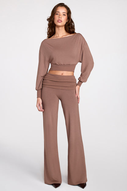Modal Low-Rise Straight-Leg Trousers in Mocha