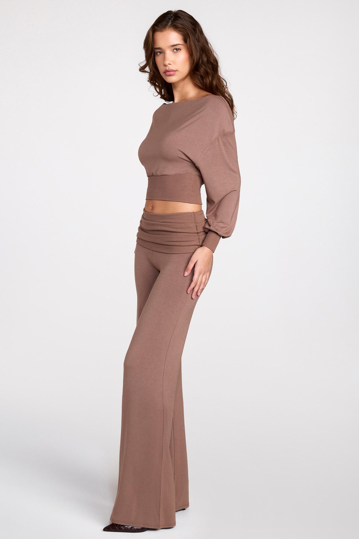 Modal Low-Rise Straight-Leg Trousers in Mocha