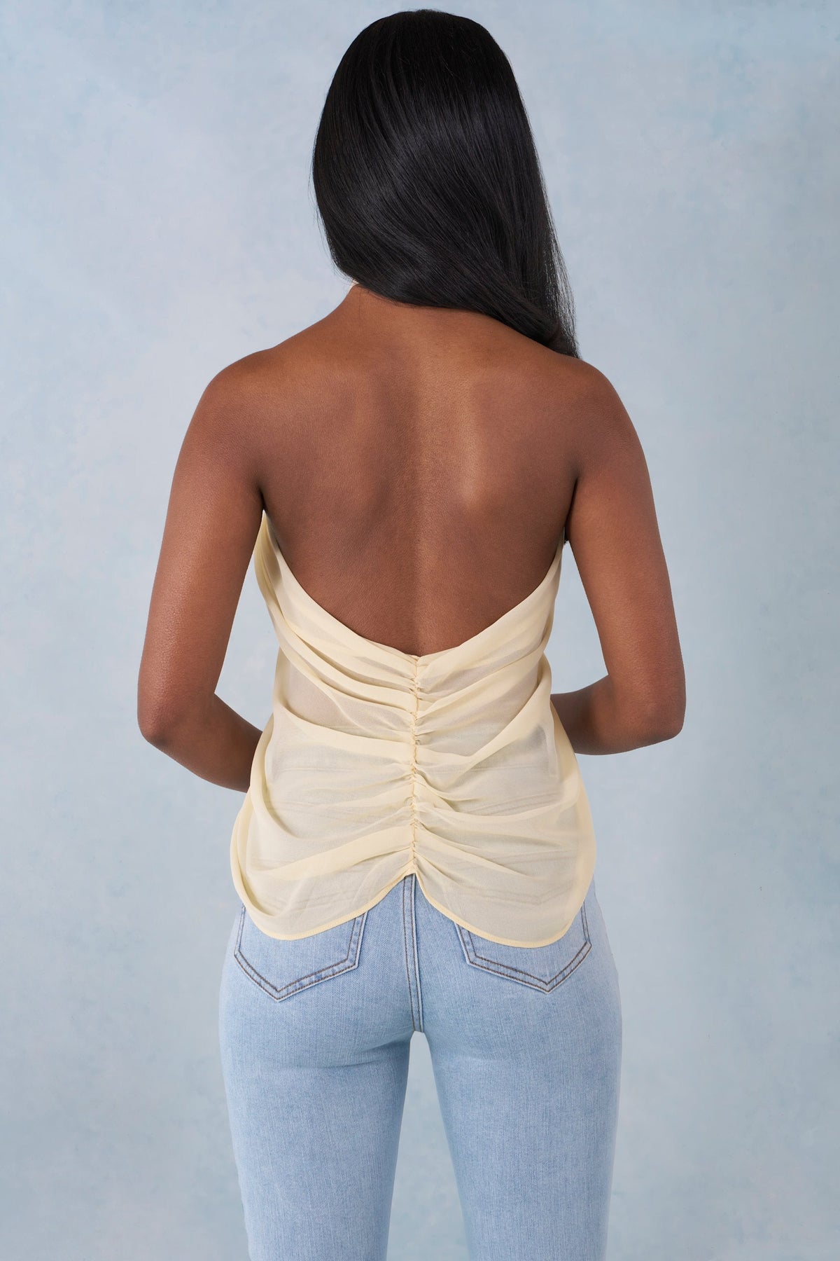 Halterneck Open-Front Top in Butter Yellow