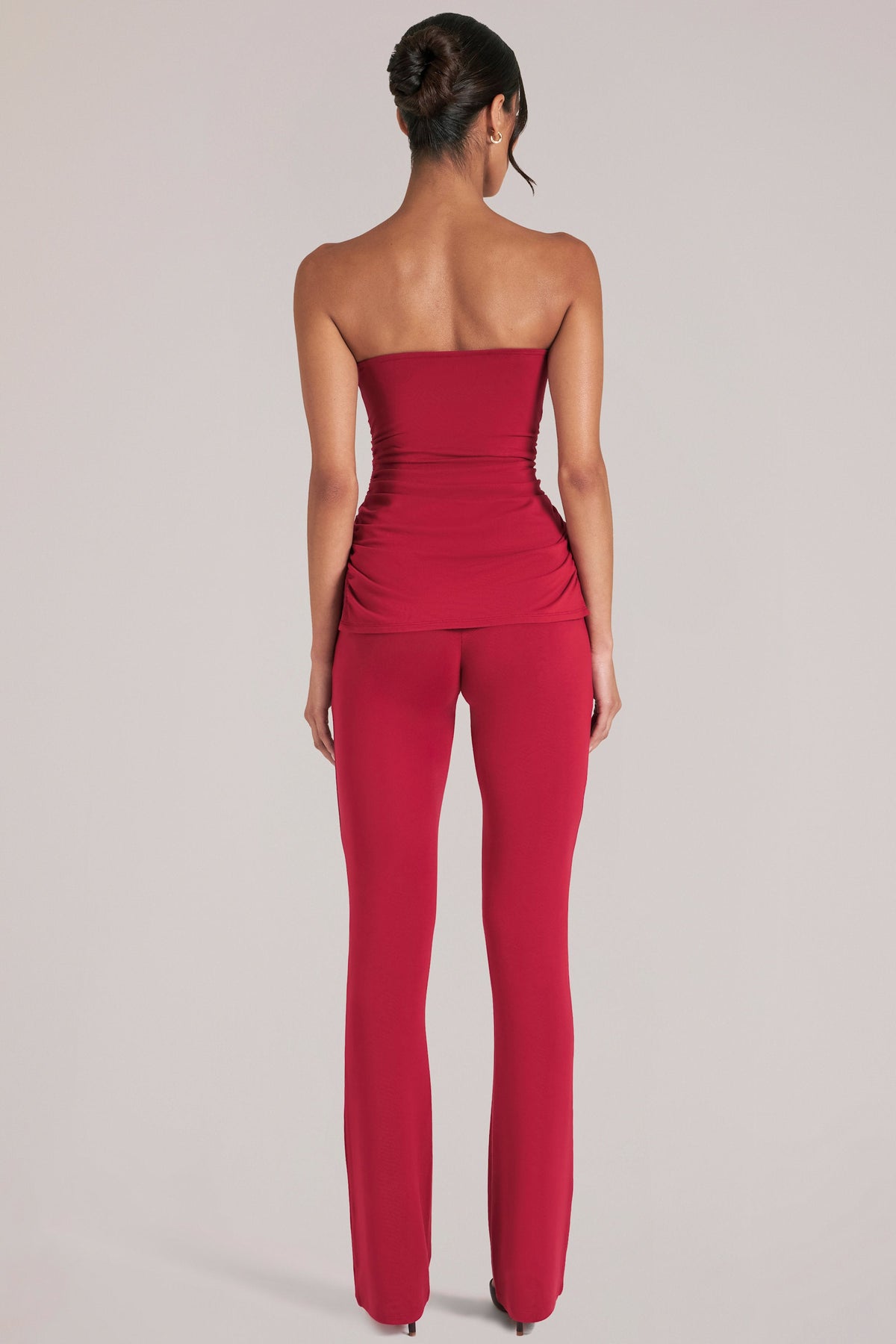 Mid-Rise Fitted Trousers  in Cherry Red