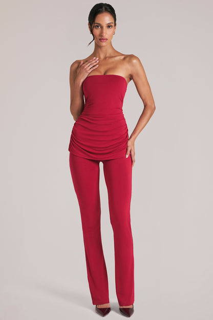 Mid-Rise Fitted Trousers  in Cherry Red