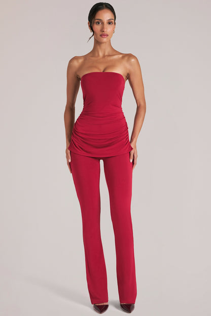 Mid-Rise Fitted Trousers  in Cherry Red