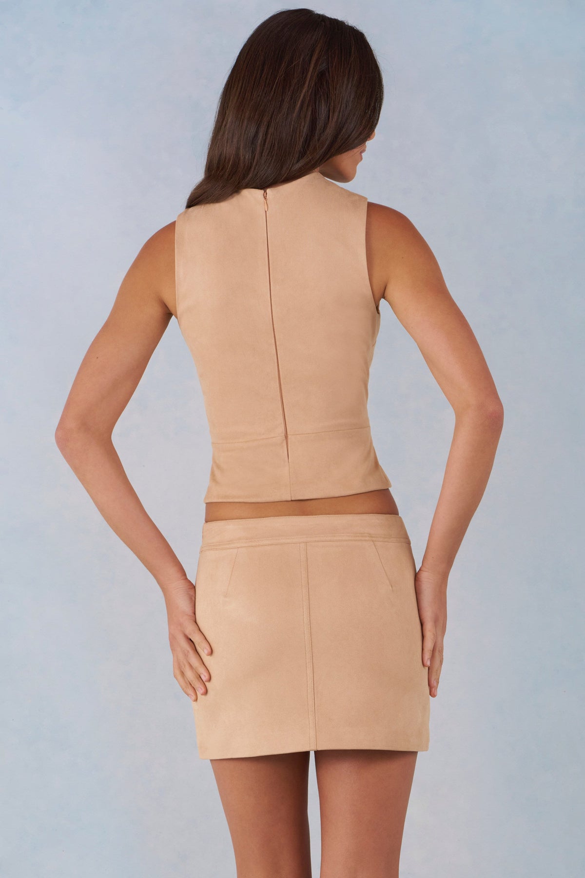 Faux Suede Mid-Rise Mini Skirt in Tan