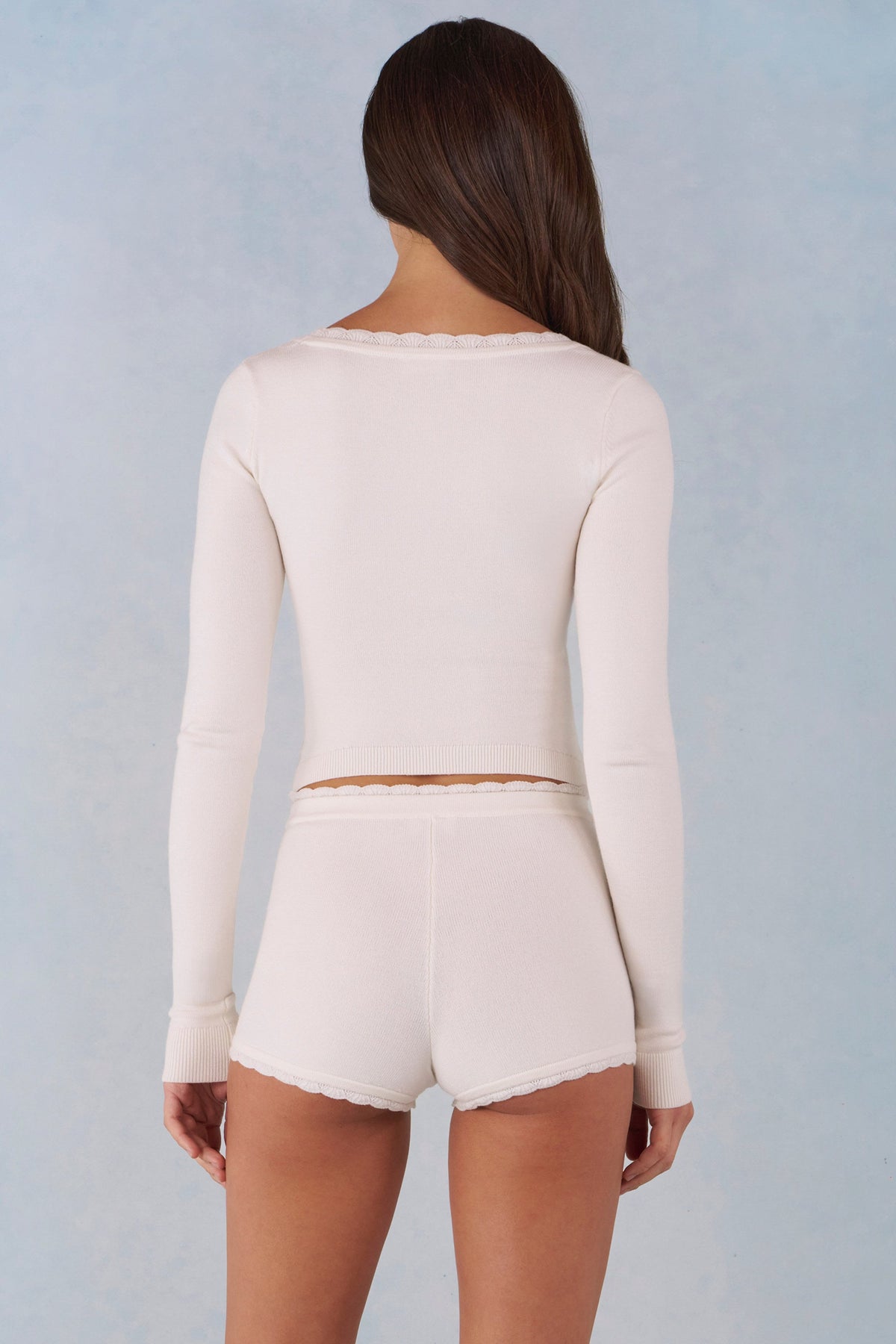 Knit Mid-Rise Mini Shorts in Ivory