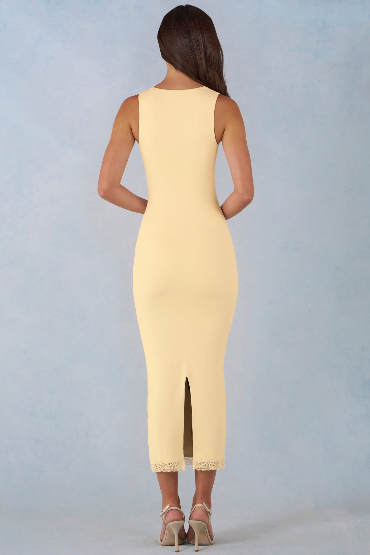 Modal Lace-Trim Midaxi Dress in Butter Yellow