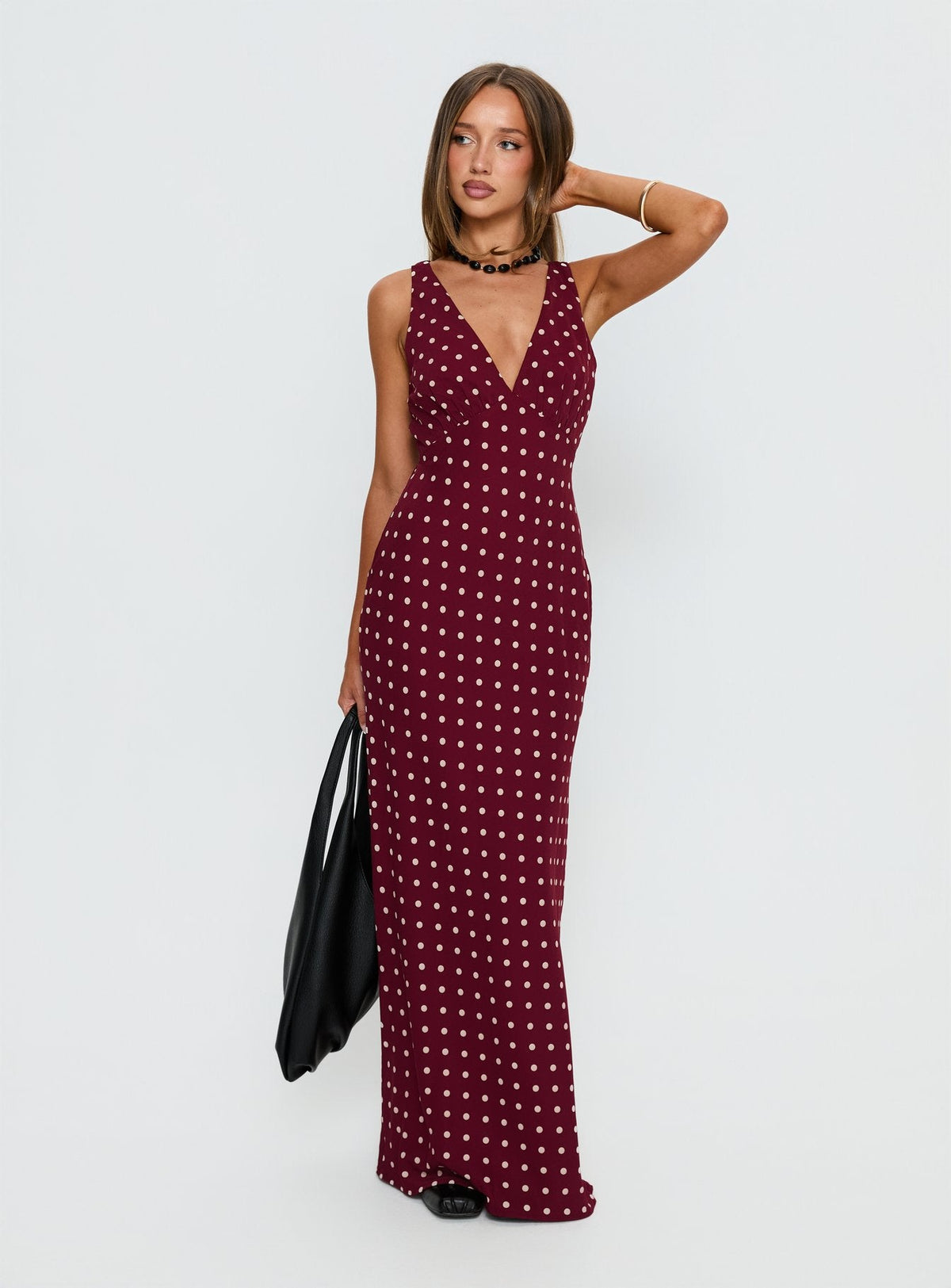 Nellie Maxi Dress Burgundy Polka Dot