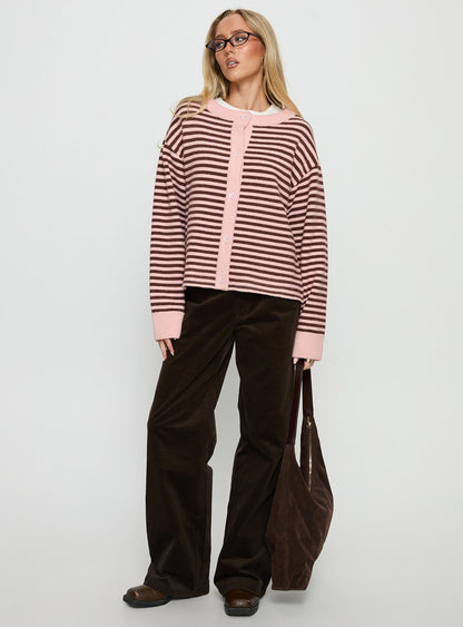 Darnelle Button Up Knit Cardigan Pink Stripe