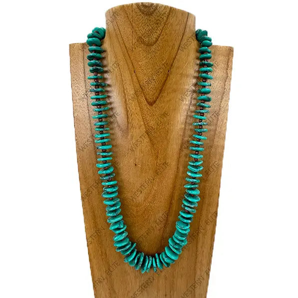23" Green Turquoise Flat Beaded Necklace