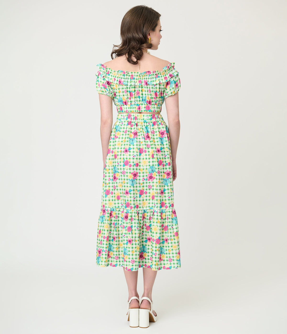 Disney Princess Collection by Unique Vintage Green Gingham Tiered Midi Skirt