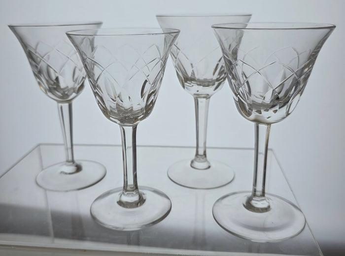 4 Hand Cut Glass panel sherry glasses
