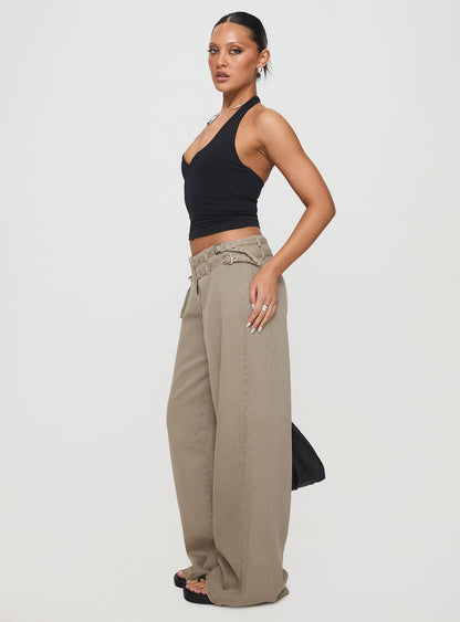 Paltrow Mid Rise Wide Leg Cargo Jeans Washed Brown