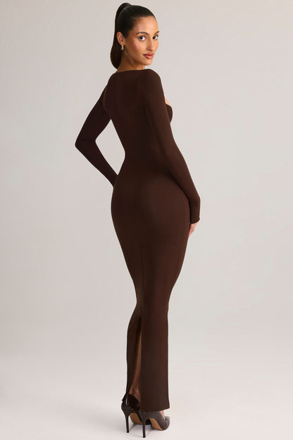 Modal Square-Neck Bodycon Maxi Dress in Chocolate Brown