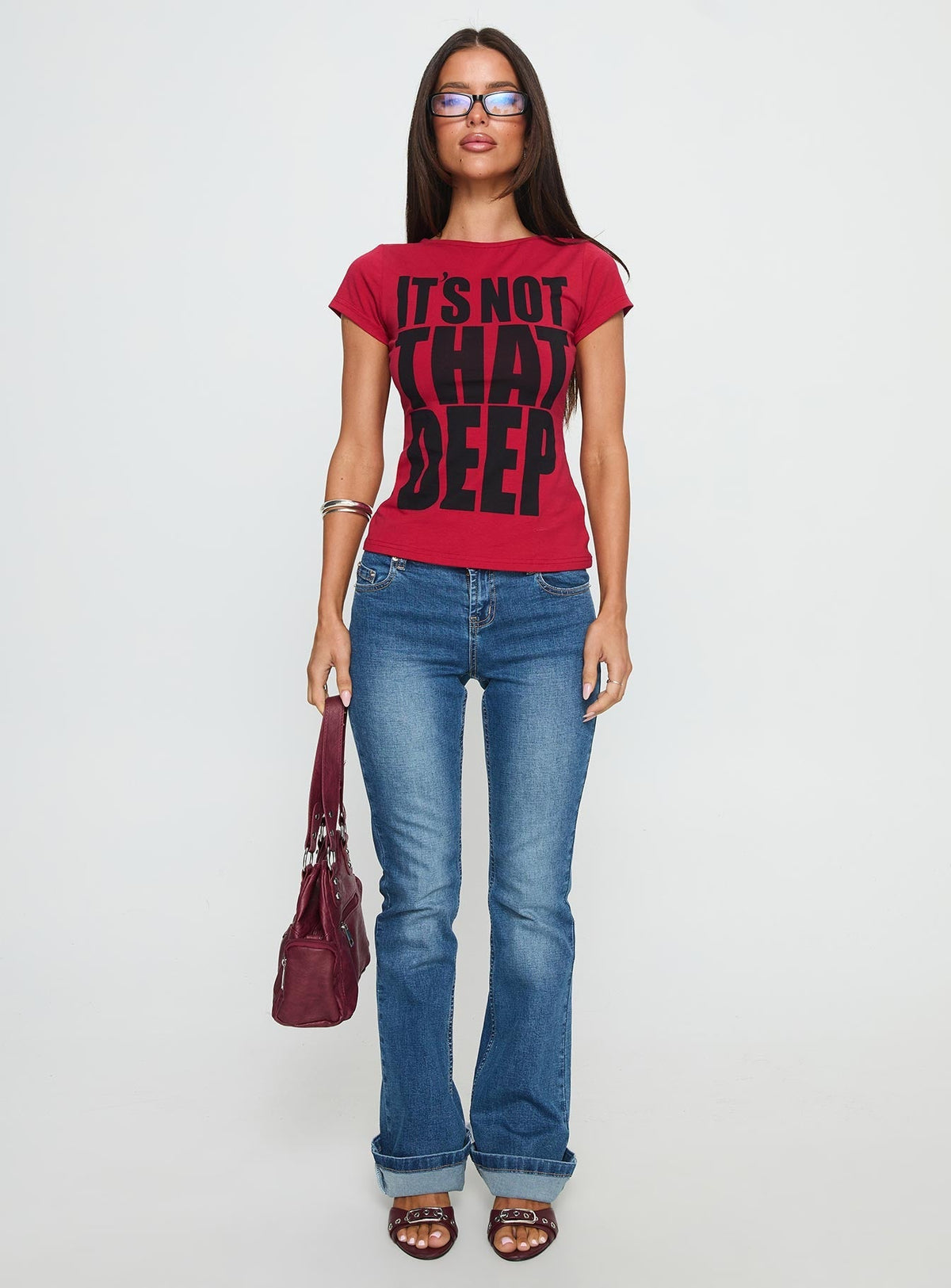 It's Not That Deep Graphic Baby Tee Red