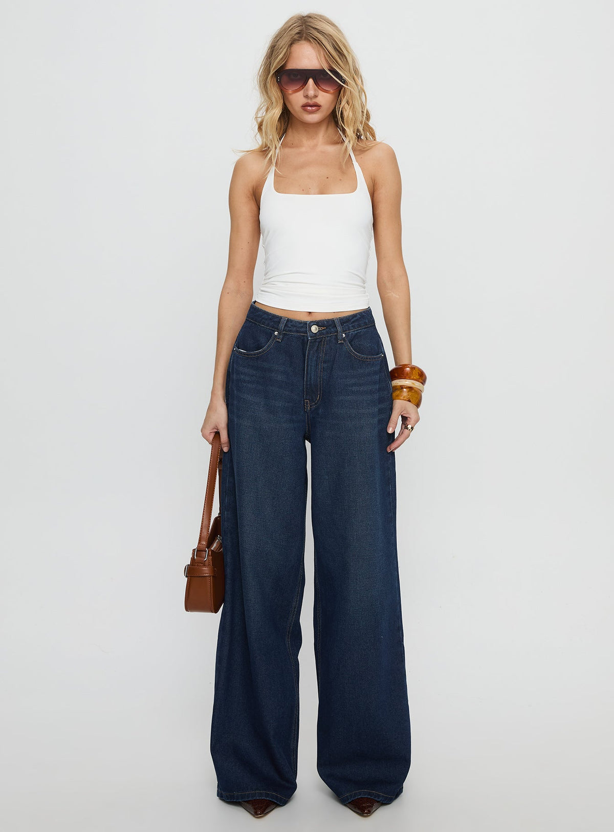 Naylor Mid Rise Wide Leg Jeans Mid Blue Denim Petite