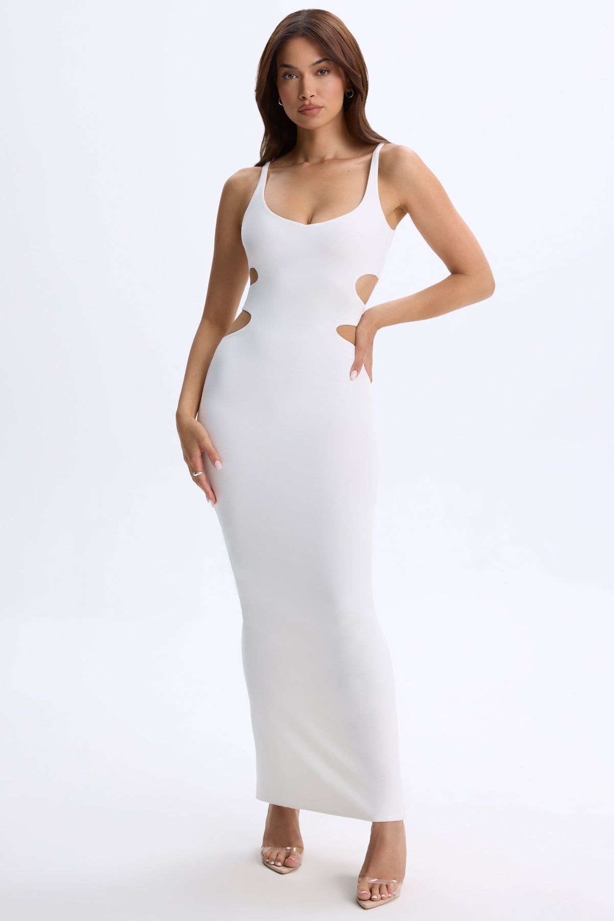 Modal Plunge Cut-Out Maxi Dress in White