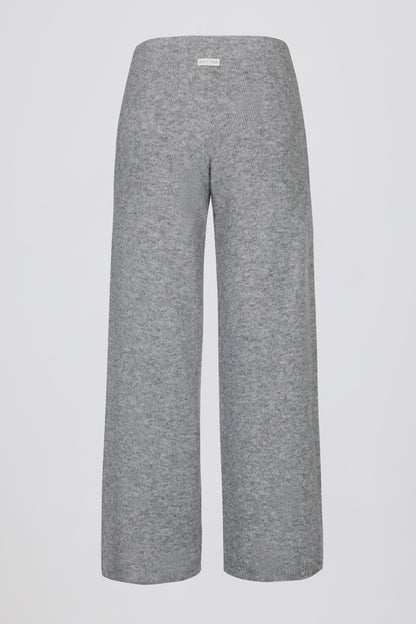 Knit Mid-Rise Wide-Leg Joggers in Grey