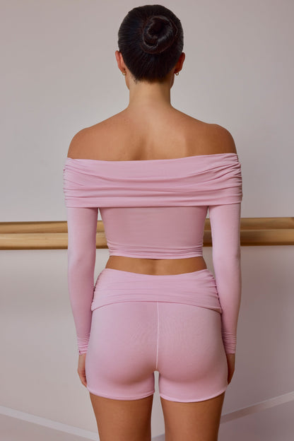 Fold-Over Mini Shorts in Soft Pink