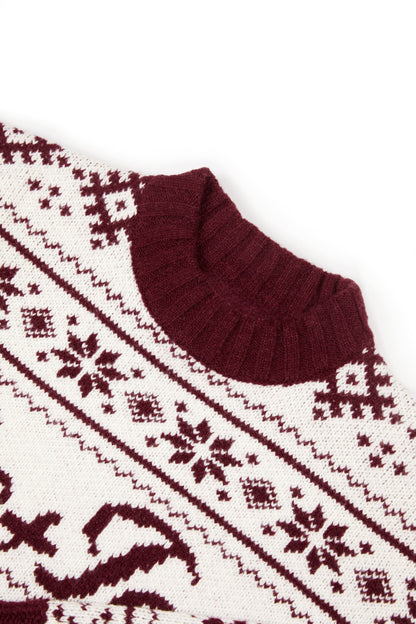 Jacquard-Knit Oversized Jumper in Crimson Red