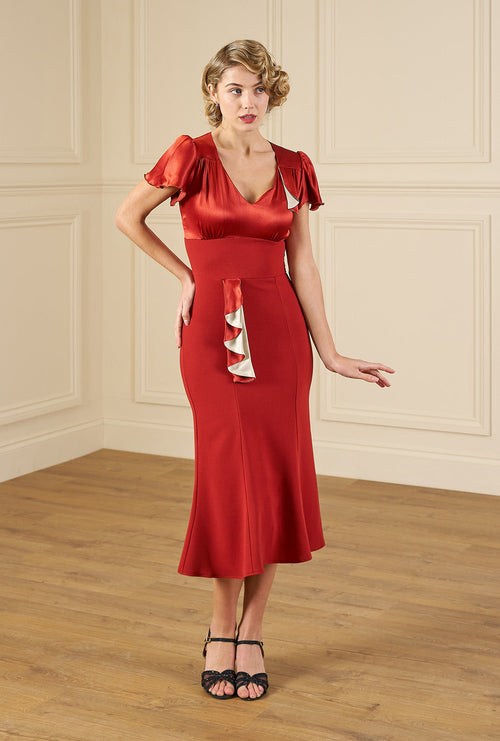 1930s Cabaret Flutter Dress - Rust