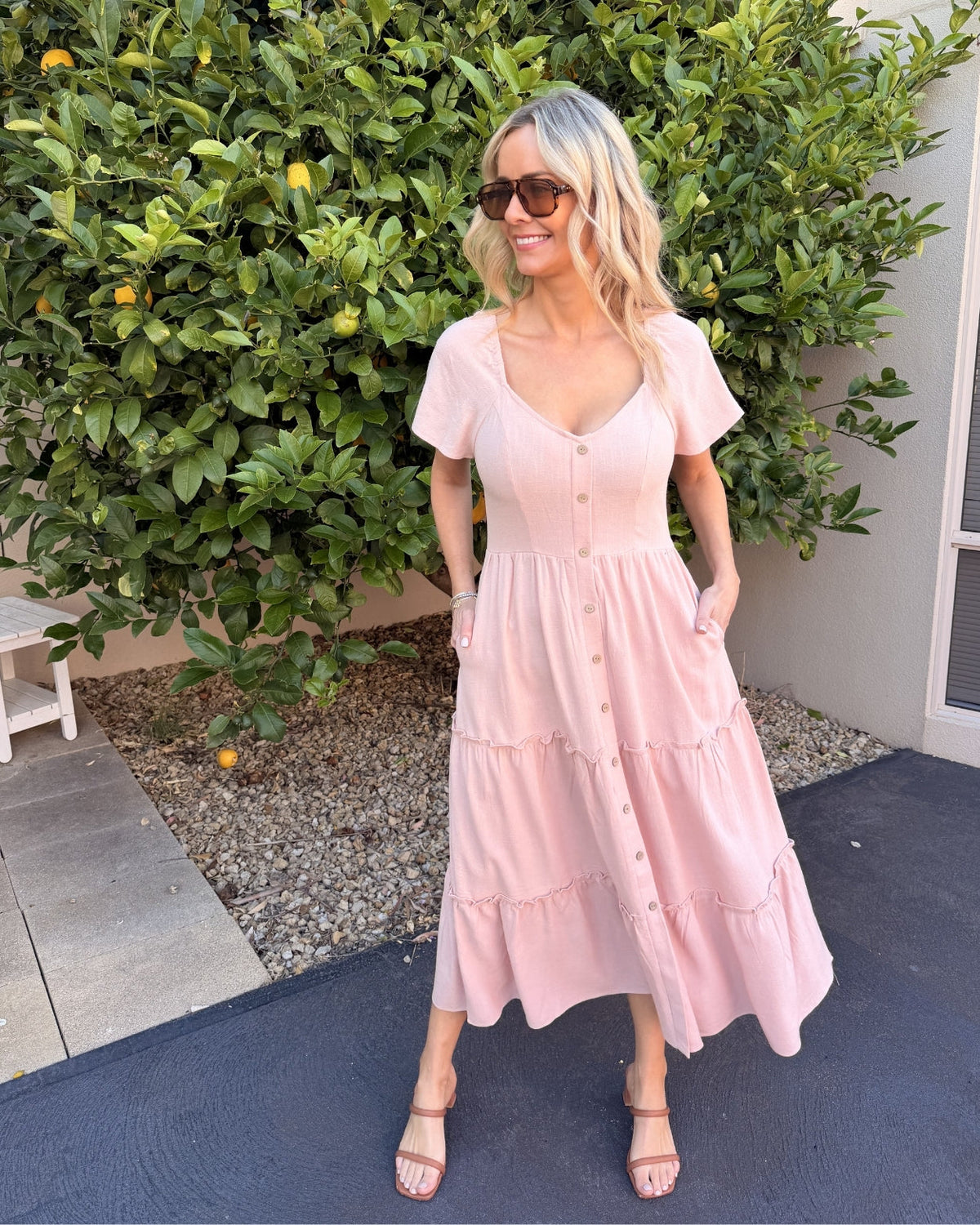 Celie Dress - Pink | Women's Linen Midi Dress