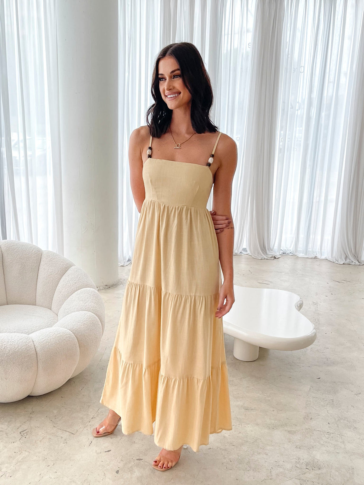 Elarise Yellow Dress | Women's Linen Blend Maxi Dress