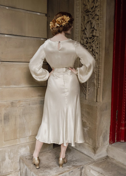 1930s Joanie Bias Cut Dress - Oyster Satin