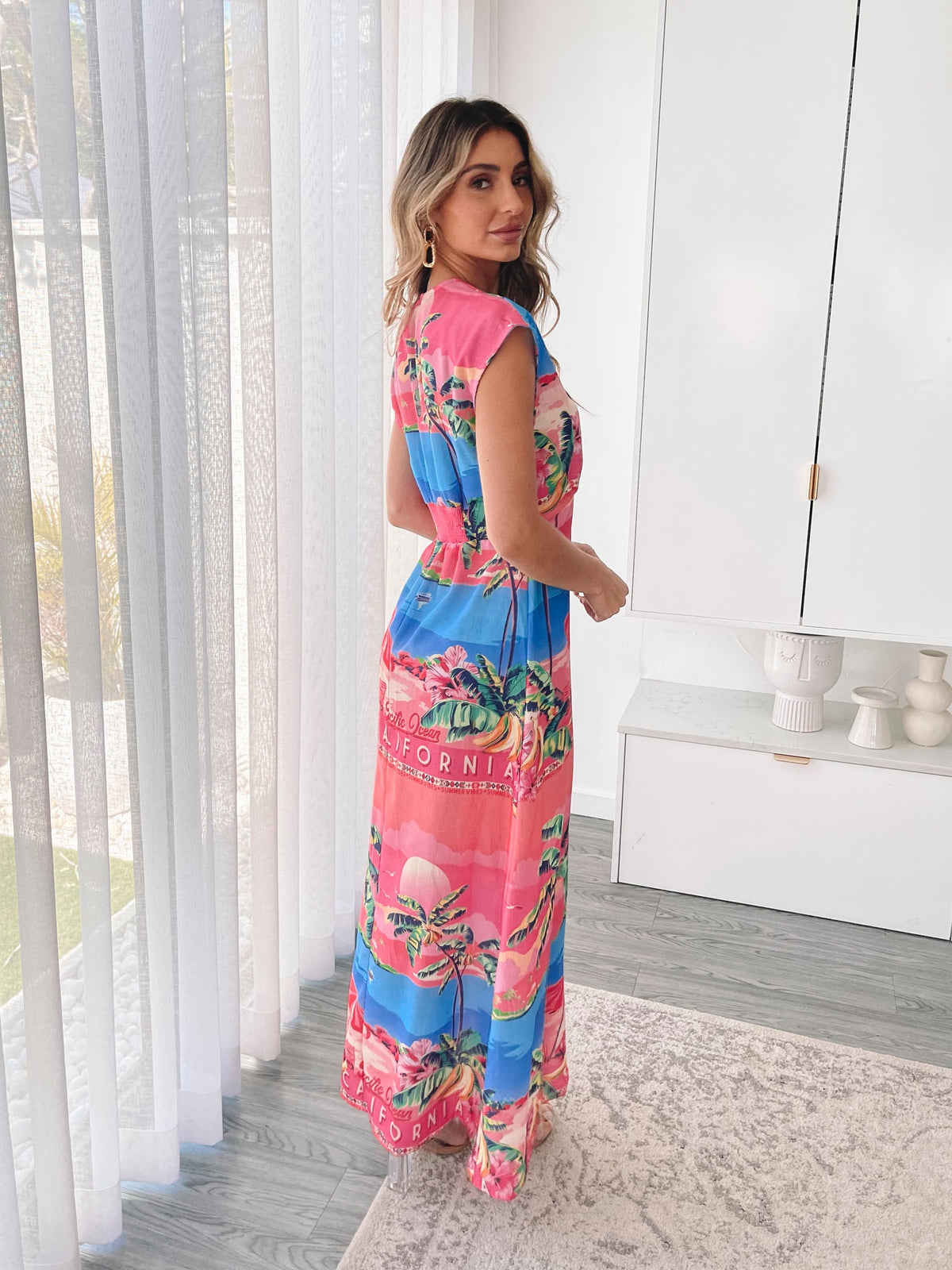 Lilibeth Pink Print Dress | Women's Tropical Maxi Dress