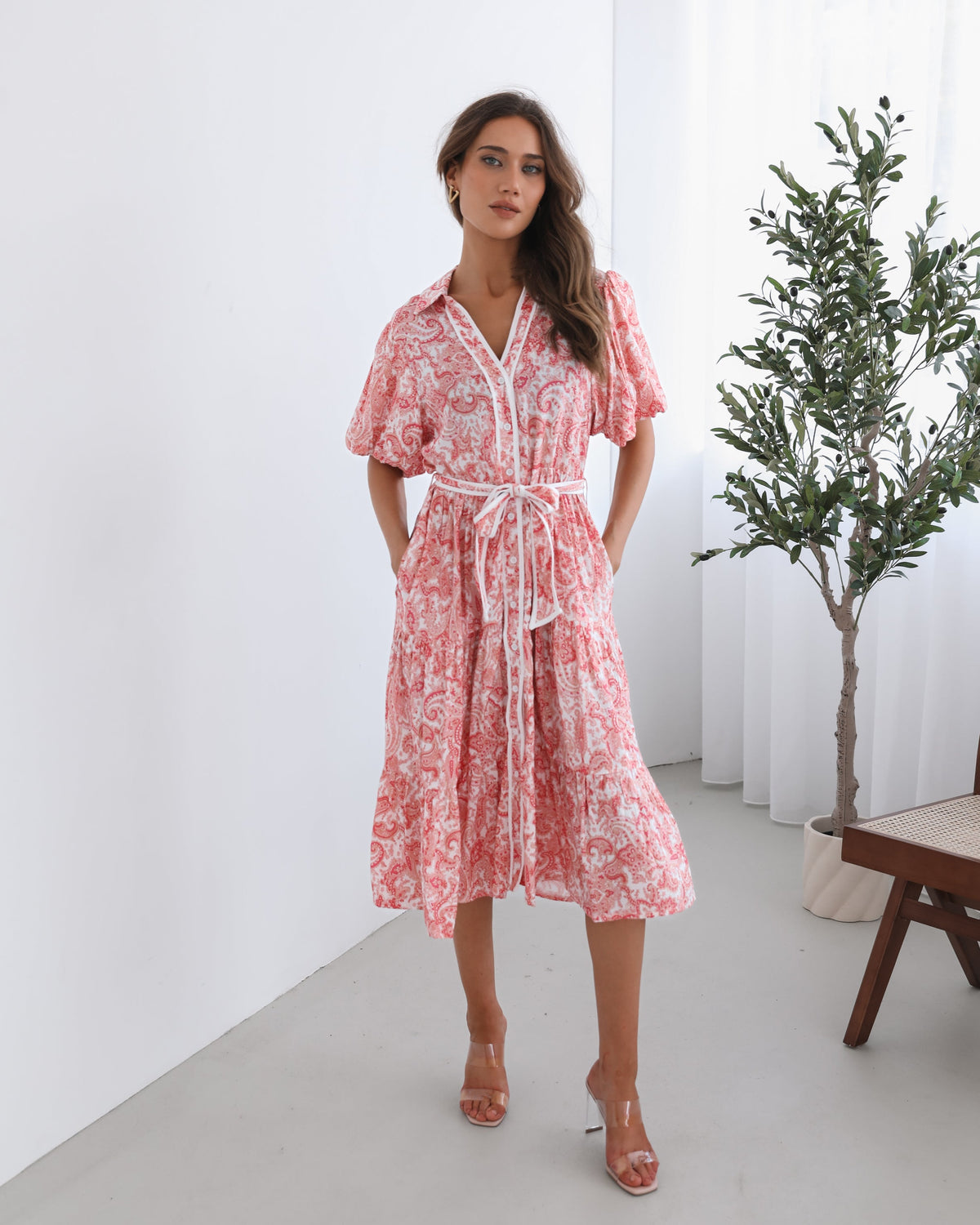 Reign Pink Print Dress | Women's Paisley Midi Dress
