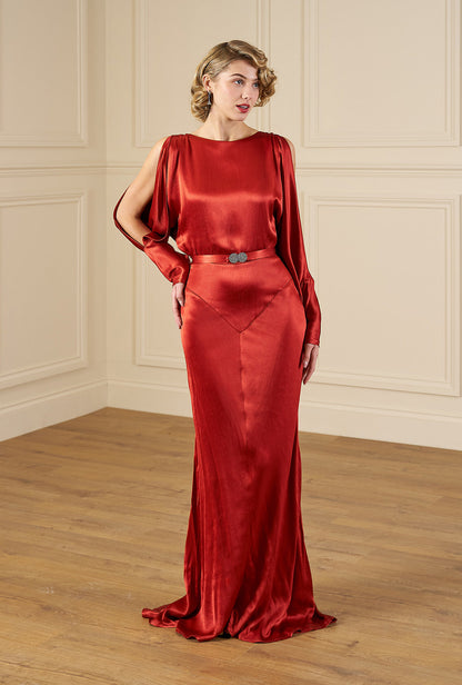 1930s Siren Evening Gown - Rust Satin