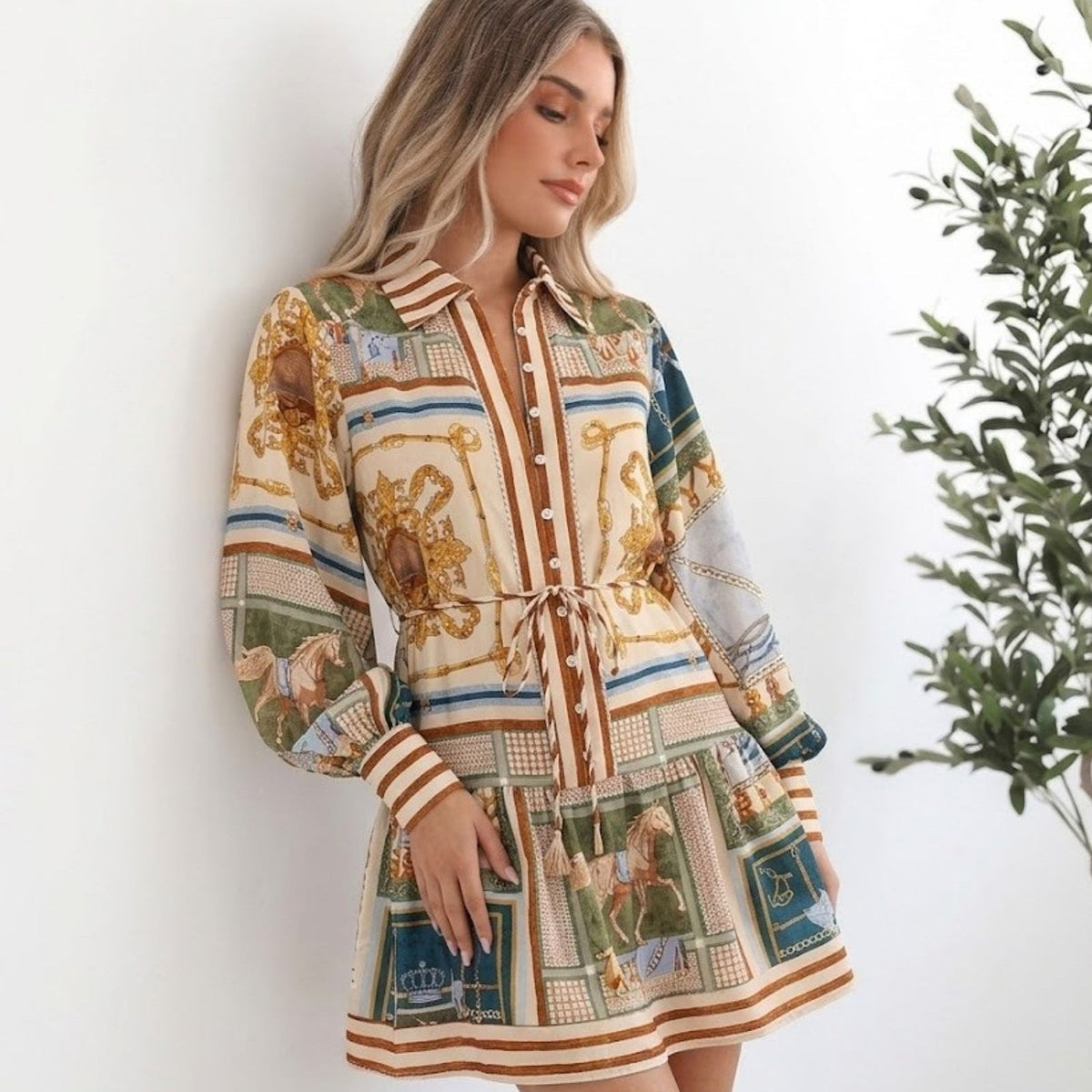Zetian Multi Print Mini Dress | Women's Printed Shirt Dress