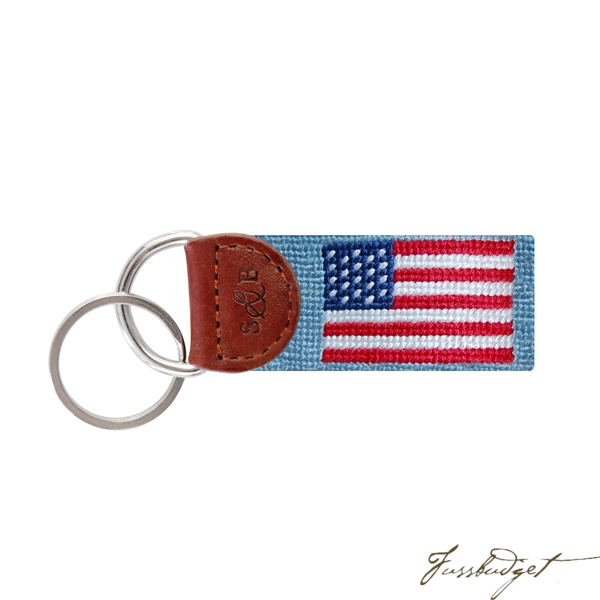 American Flag (Antique Blue) Needlepoint Key Fob-Fussbudget.com
