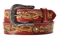 Angel Ranch Women's Red Floral Tooling with Crystal Belt