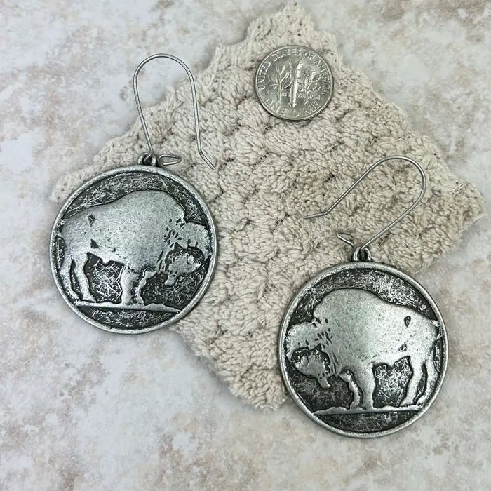 Antique Silver Buffalo Concho Earring